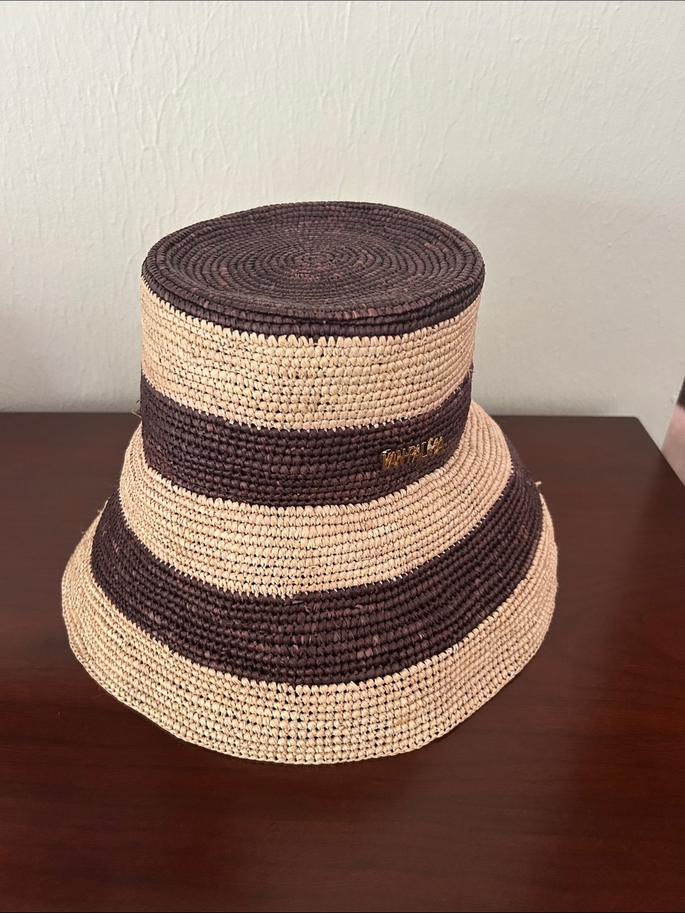 Van Palma striped tan wicker beach hat LARGE